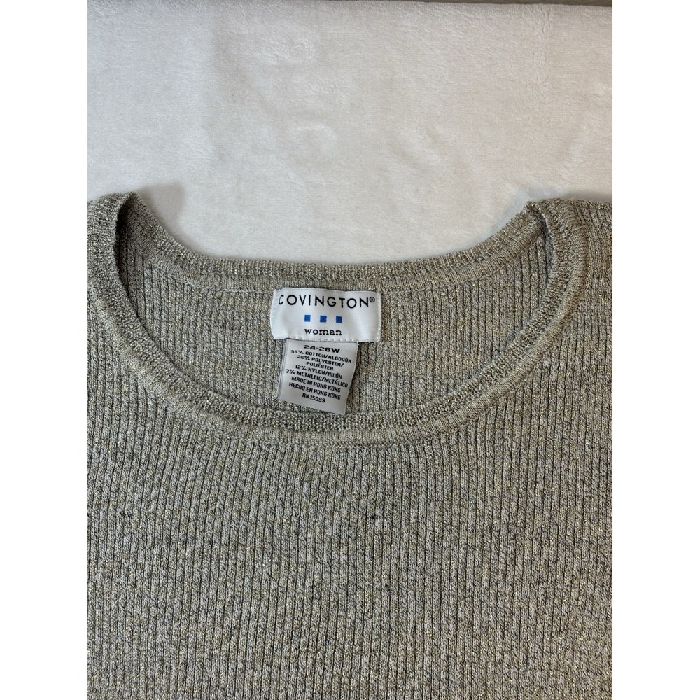 VTG Covington‎ Womens 24/26W Gold Metallic Thread Ribbed Short Sleeve Sweater - Picture 5 of 11